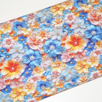 Tecido 3D Floral Azul