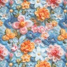 Tecido 3D Floral com Pérolas