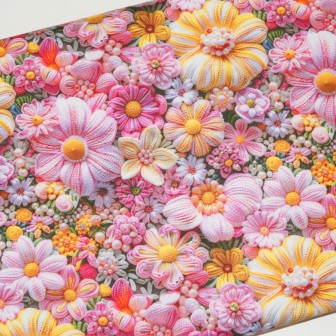 Tecido 3D Floral com Pérolas em Rosa