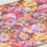 Tecido 3D Floral com Pérolas em Rosa