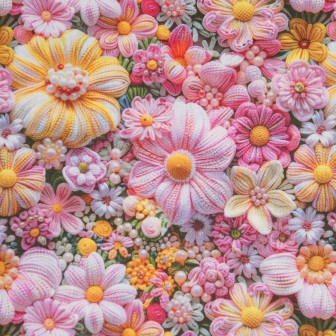 Tecido 3D Floral com Pérolas em Rosa